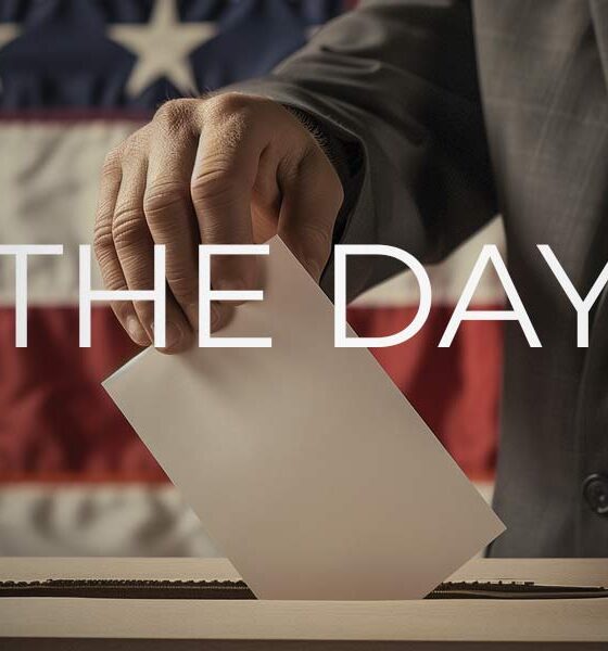 Ballot box with flag on presidential election day.