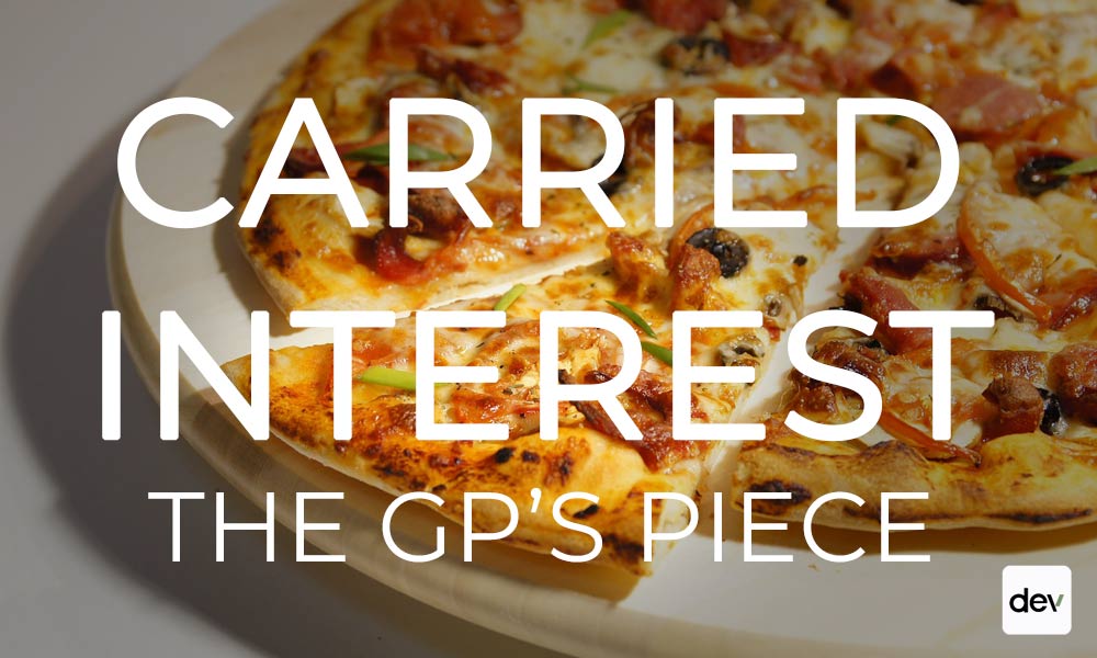 Pizza with slice showing one person's piece - Carried Interest