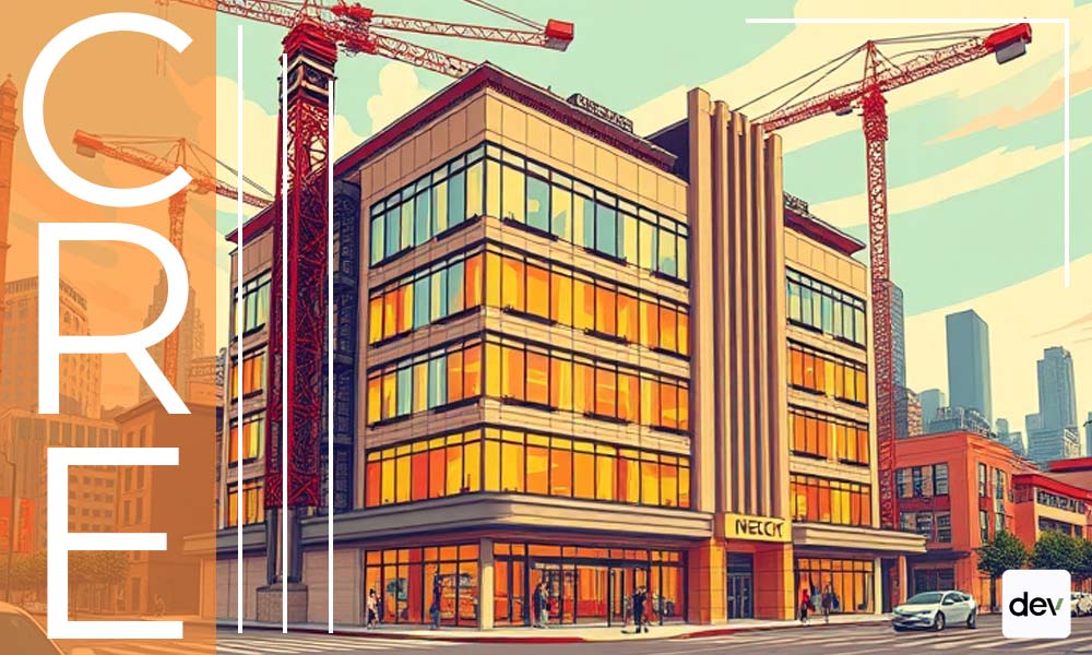 Illustration showing commercial buildings